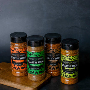 "Some like it Hot" bbq seasoning gift collection. Sweet n Heat, Jerk, Tex Mex and Brazilian spice blends.