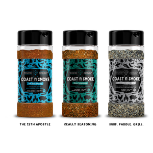 Lamb BBQ seasoning pack with 3 rubs, blue label, green label, grey label