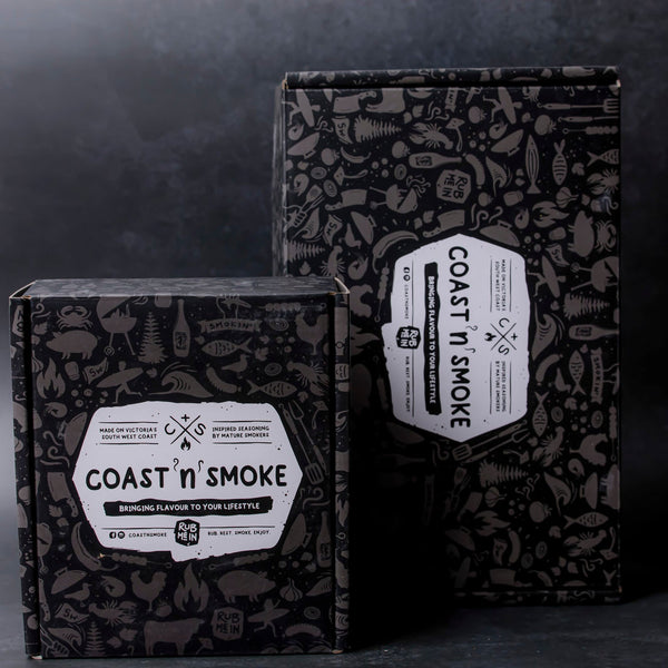 sleek black and grey barbecue themed gift boxes