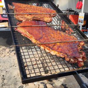 Korean BBQ pork belly over open coals