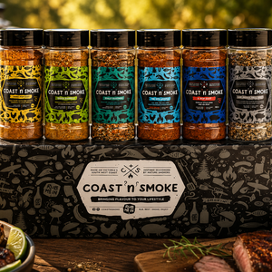 Coast n Smoke Flavour Master Pro gift box with 6 BBQ rubs displayed
