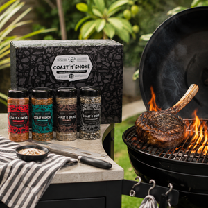 Coast n Smoke Steak Master BBQ rub gift box contents displayed