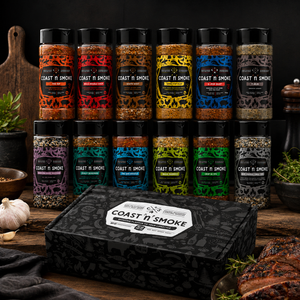 Coast n Smoke Ultimate Rub Bundle BBQ rub jars lined up