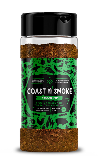 A container of barbecue spice with a vibrant green label
